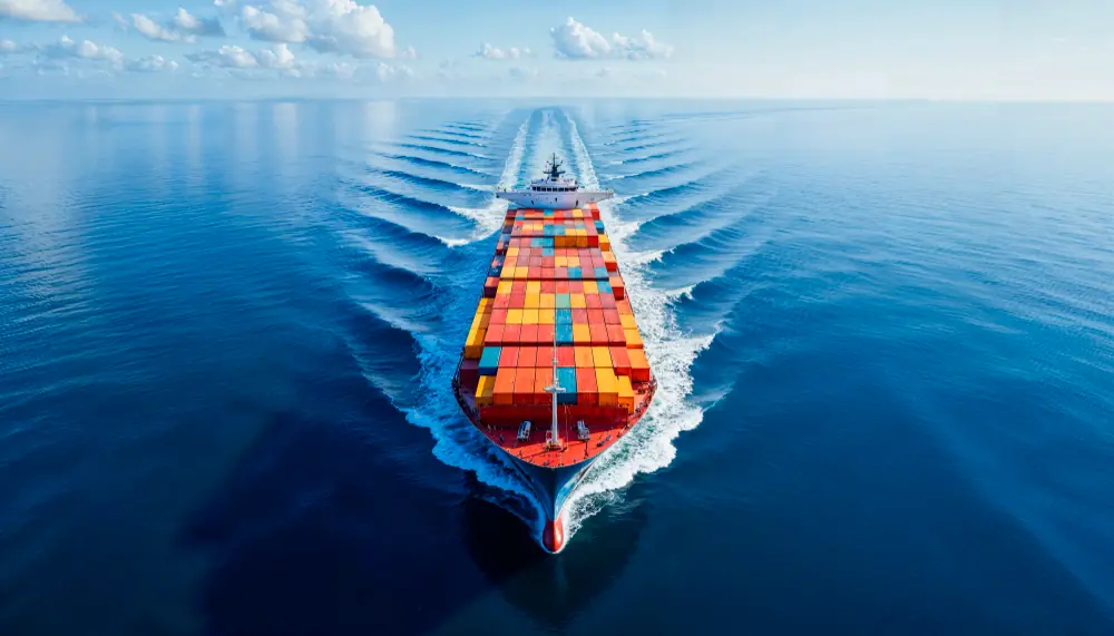 Navio porta-contêineres em alto-mar